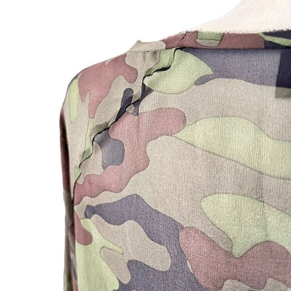 Nili Lotan** Green & Brown XSmall Camouflage Silk Long-Sleeve T-Shirt - Picture 5 of 12